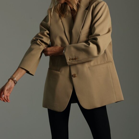 NWT Lisa Dicicco Oversized Blazer Two Button Single Breasted in Tan Women's XS S - Picture 14 of 14